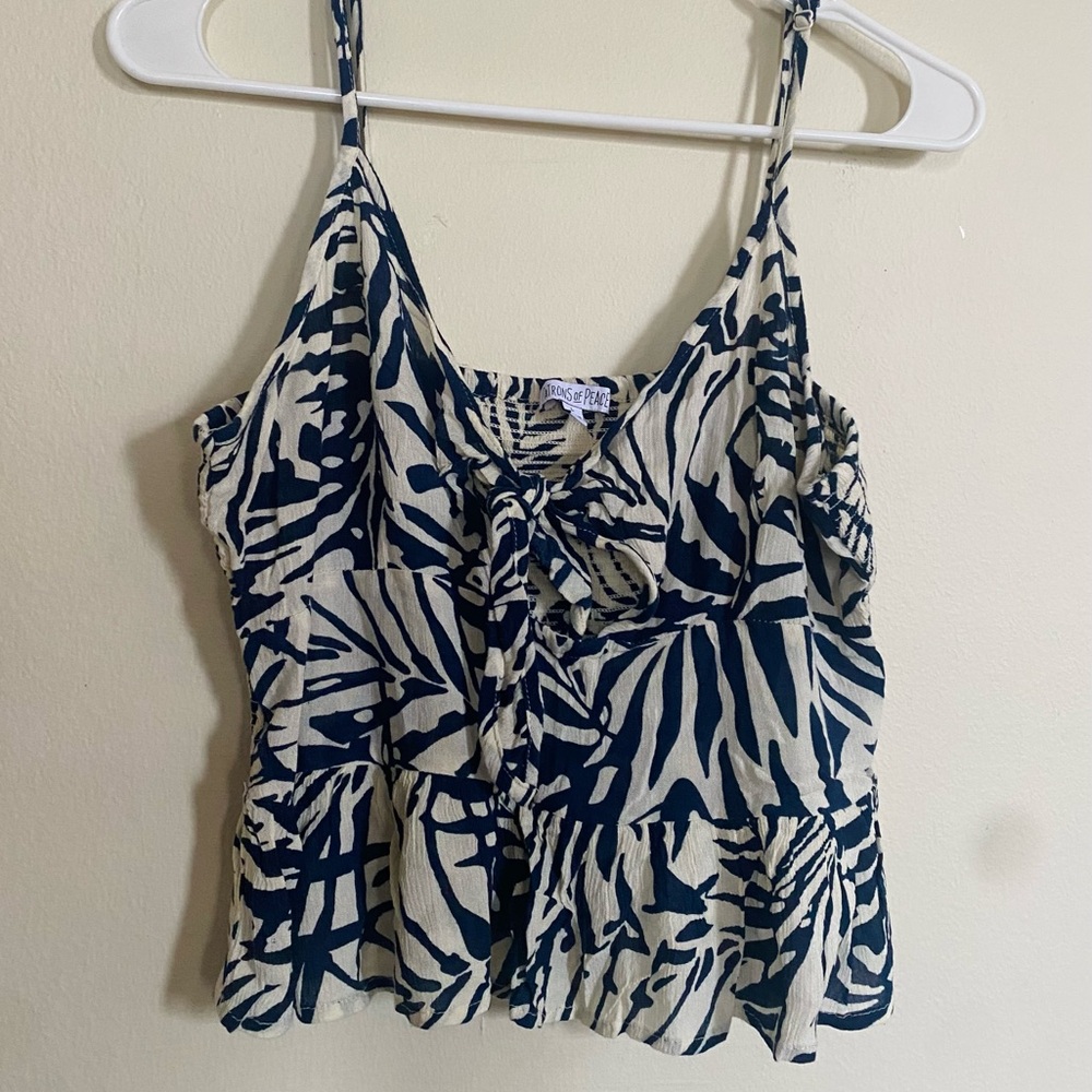 Patrons of Peace Navy and Cream Leaf Camisole Size L